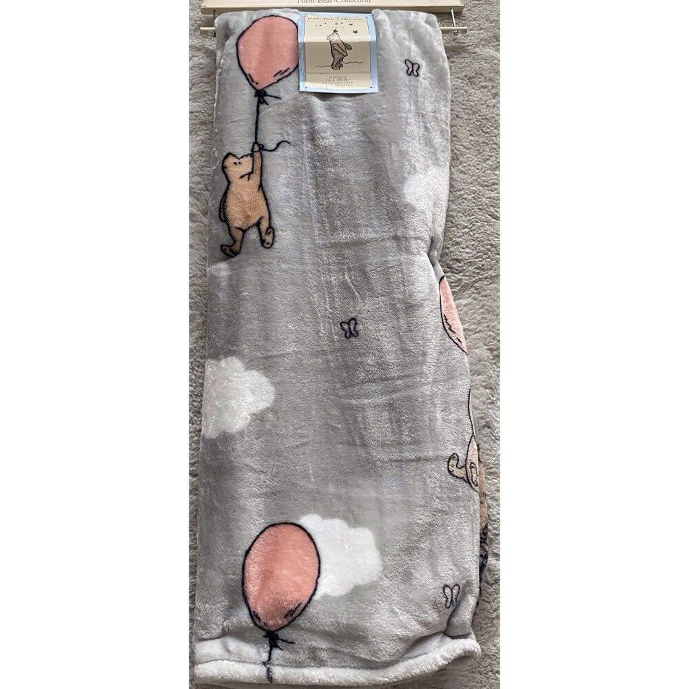 Pooh Bear Collection Winnie The Pooh Balloon Throw Blanket 50” X 70” Grey NEW